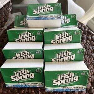 9 Irish Spring Bar Soaps Moisture Blast Deodorant 4 Oz Original No Flax Seed NOS